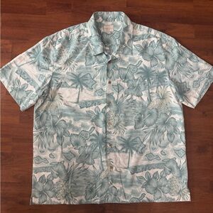 Trader Bay Shirt Men 2XL Blue Hawaiian Floral Pineapple Short Sleeve Button Up
